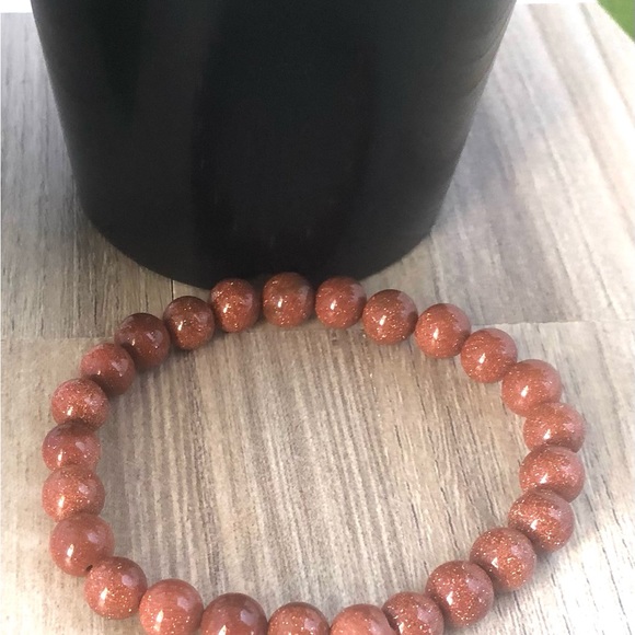 Gold Sandstone Natural Stone Beads Stretchable Bracelet 7" - 8mm Beads Best gift - Picture 4 of 4